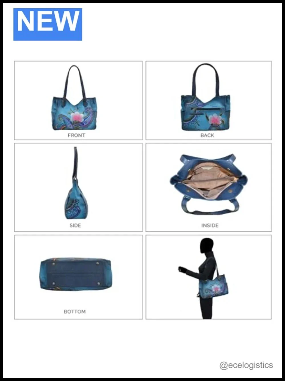 Hand Painted Genuine Leather Shoulder Bag with Double Straps